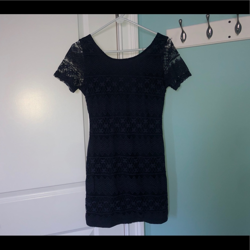 blue u-shaped dress